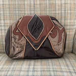 Vintage 80s gold patchwork multicolor quality clutch bag